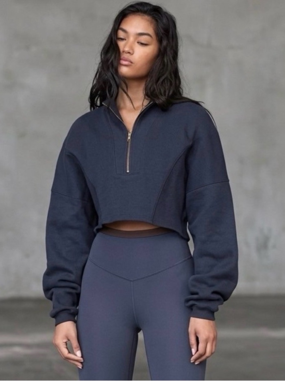 Joah Brown 🦋 $189 Half Zip Crop Sweatshirt Pullover Washed Navy 🖤 Size M/L